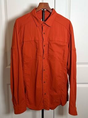 REI Orange Nylon Stretch Technical Hiking Fishing Shirt Mens XL Vented Roll Tab